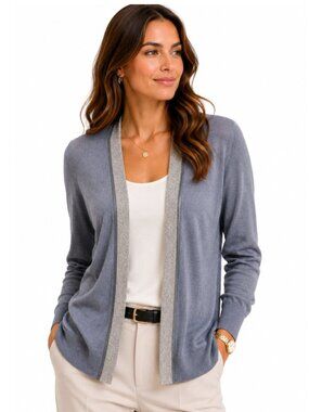 Banana Republic Silver Trim Open Cardigan Slate Grey Knit Medium M